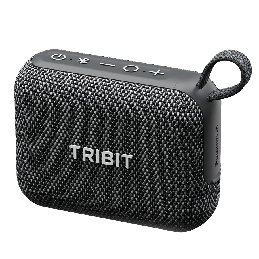Boxa portabila Tribit PocketGo neagra cu Bluetooth, design compact si curea pentru transport