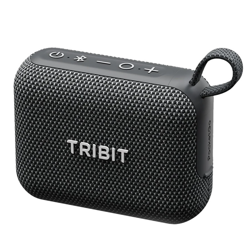 Boxa portabila Tribit PocketGo neagra cu Bluetooth, design compact si curea pentru transport