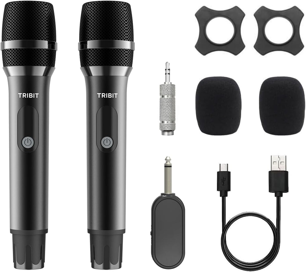 Kit microfoane wireless Tribit pentru karaoke, evenimente, prezentari si discursuri cu doua microfoane si receptor wireless