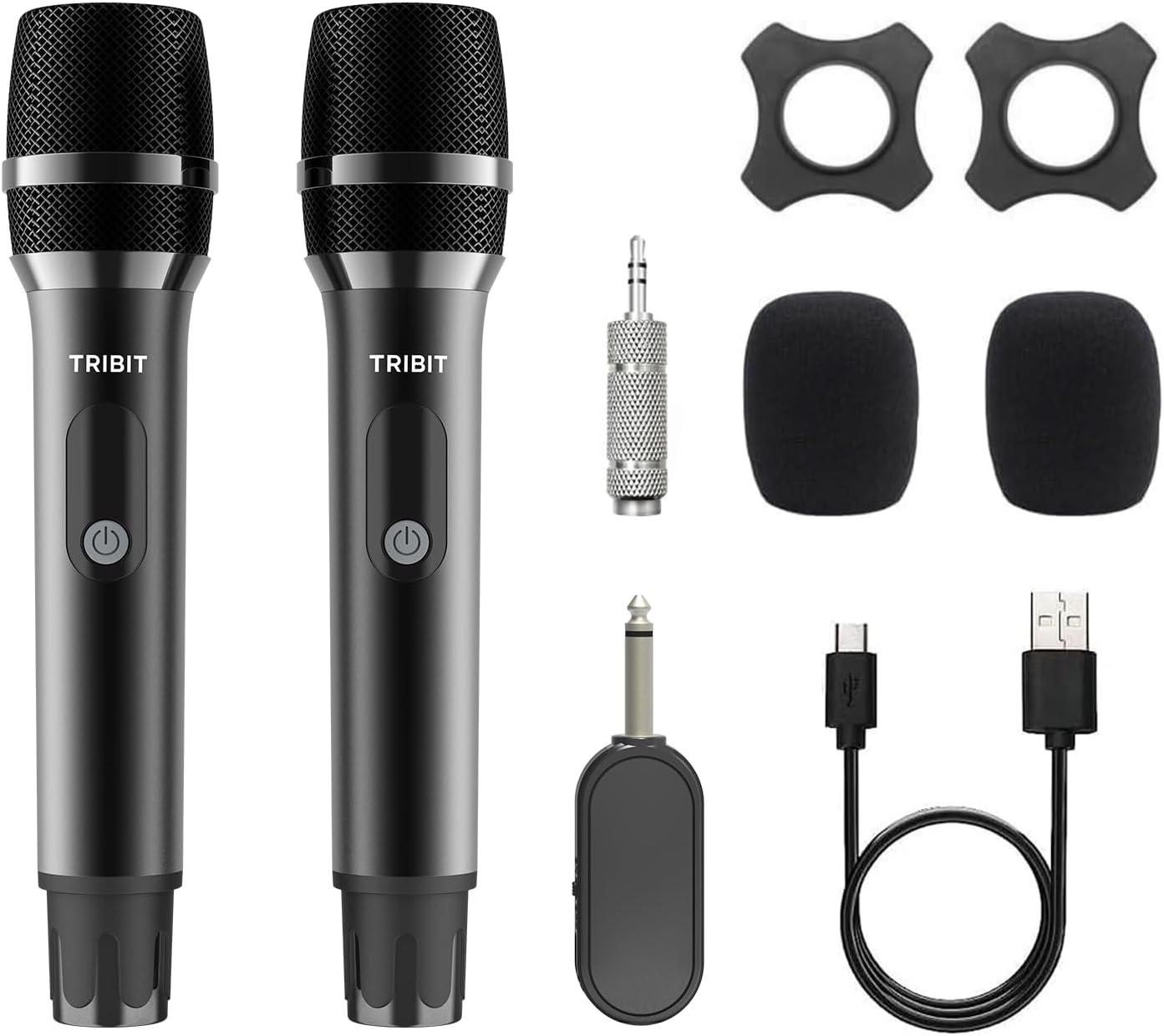 Kit microfoane wireless Tribit pentru karaoke, evenimente, prezentari si discursuri cu doua microfoane si receptor wireless
