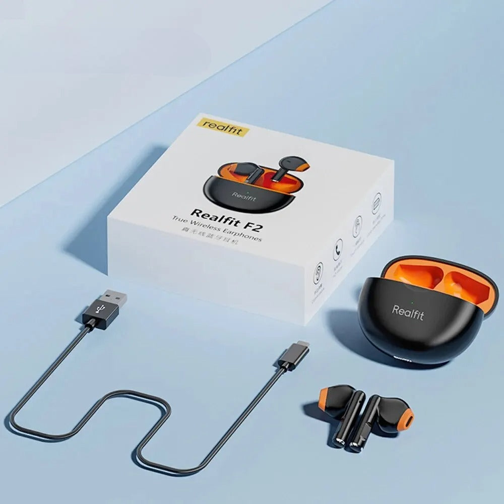 Casti Bluetooth Realfit F2 TWS – Sunet HiFi, in ear, wireless, rezistente la apa