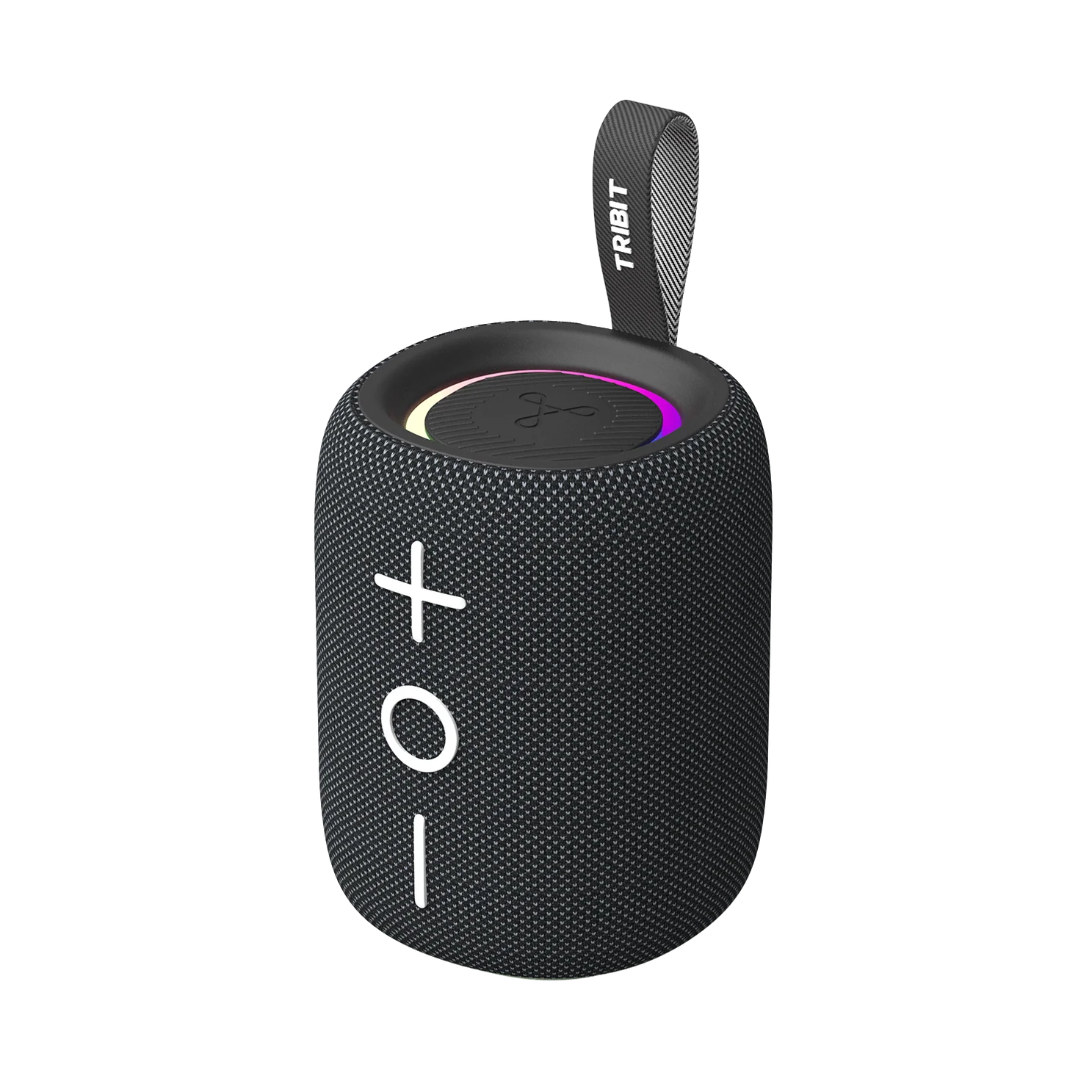 Boxa portabila Tribit Mini Plus bluetooth negru cu lumini LED, butoane volum plus minus si curea de prindere