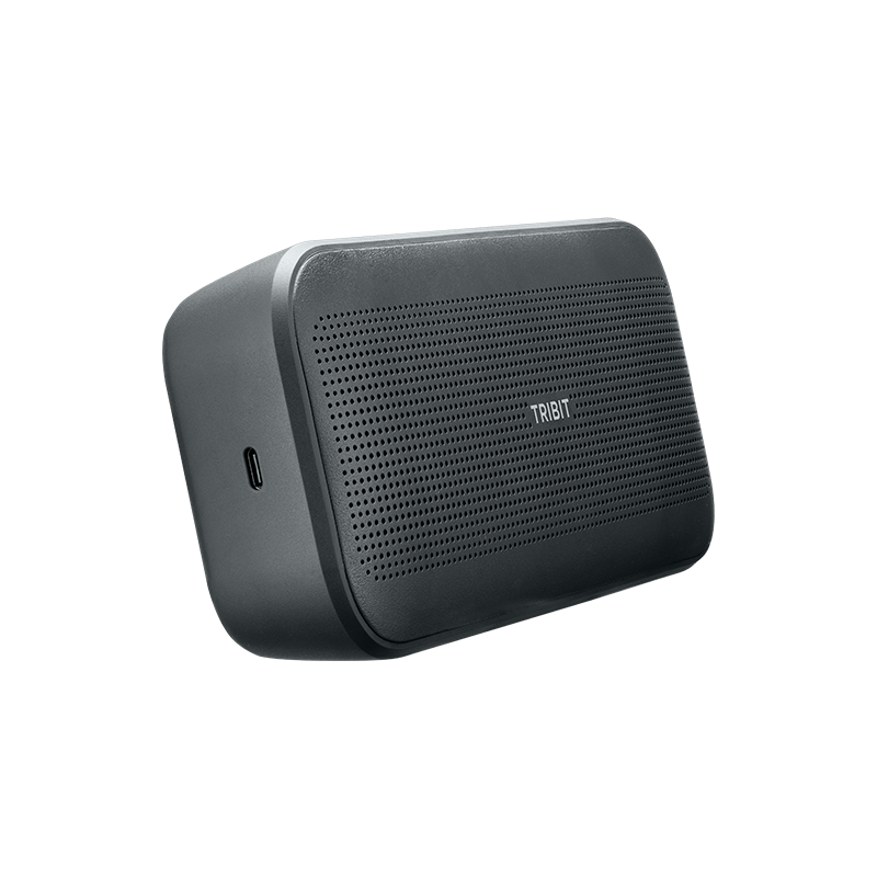 Boxa portabila Tribit StormBox Flow bluetooth neagra vazuta din unghi lateral, design compact dreptunghiular