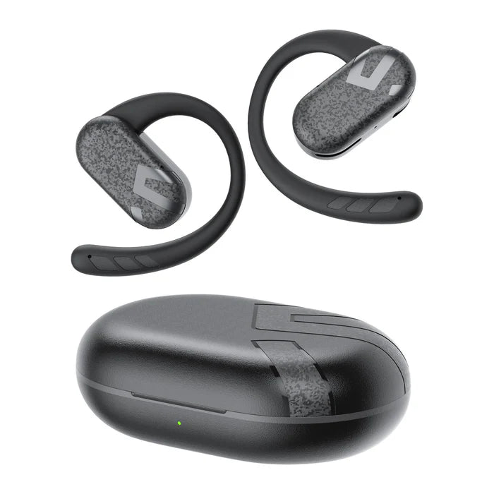 Casti Soundpeats Breezy open ear true wireless bluetooth negru gri cu carlige ajustabile după ureche si cutie de incarcare, design sport