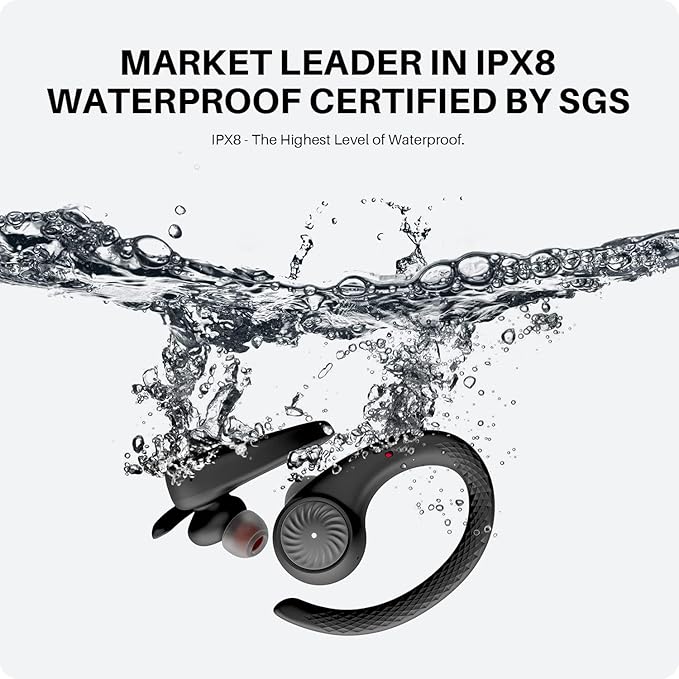 Casti sport Tribit MoveBuds H1 true wireless cu carlig peste ureche, IPX8 waterproof certificate SGS, scufundate in apa