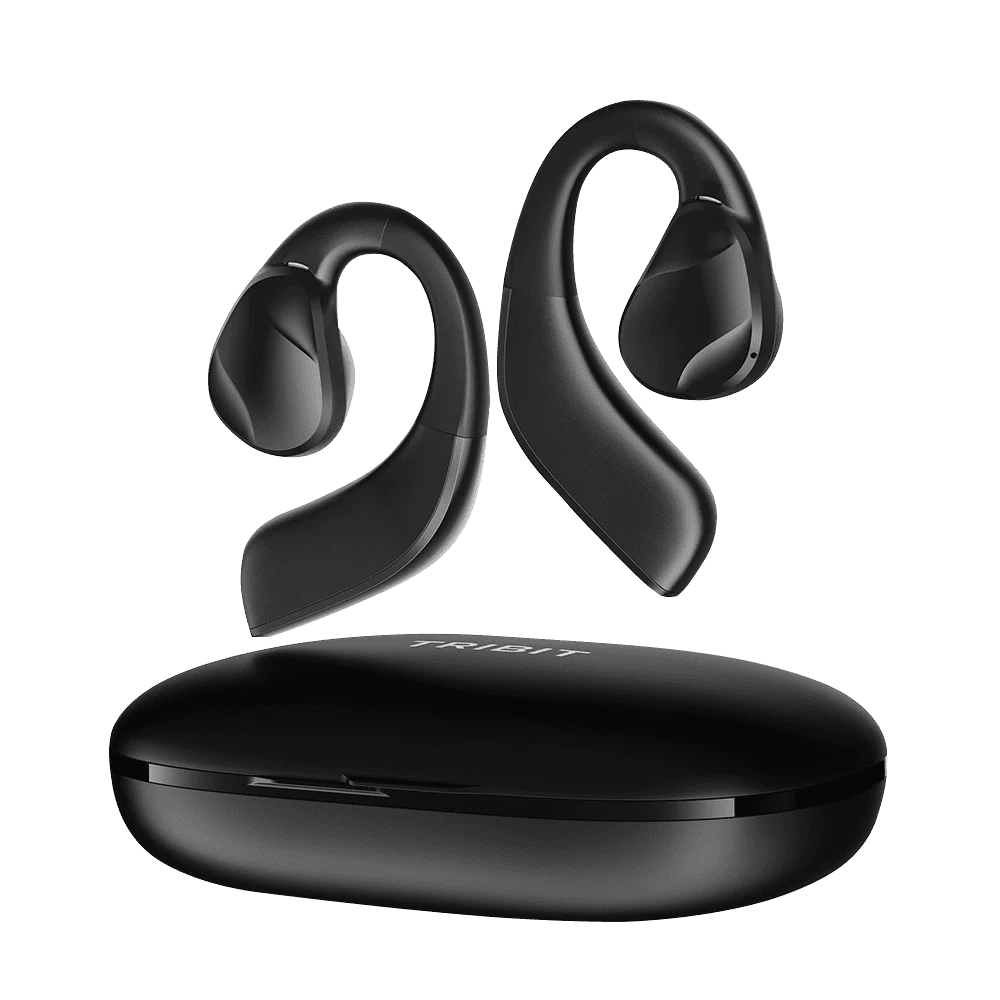 Casti Tribit OpenGo open ear wireless cu carlig peste ureche si toc de incarcare negru
