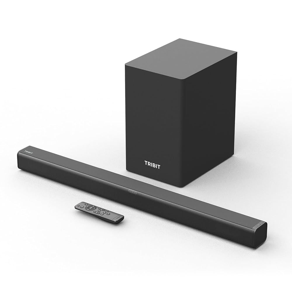 Soundbar Tribit S1 cu subwoofer si telecomanda pentru televizor, sistem audio 2.1 compact negru